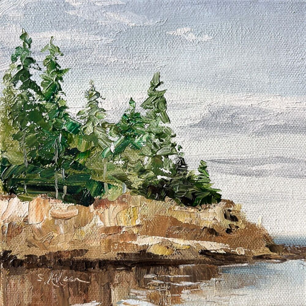 6x6x1.5 Maine Original Oil Seascape Canvas Painting Acadia Rocks Ocean Signed